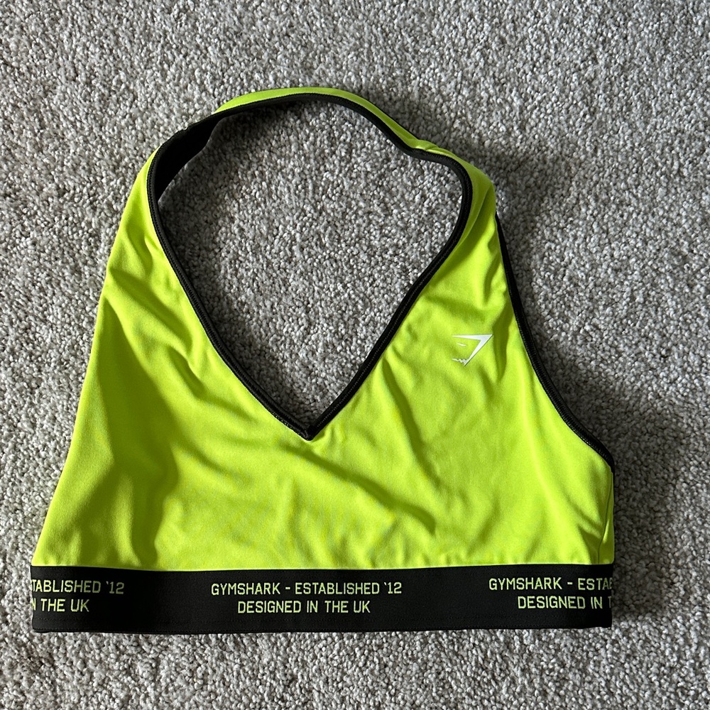 Gymshark Vivid Yellow Sports Bra reversible to Camo Green